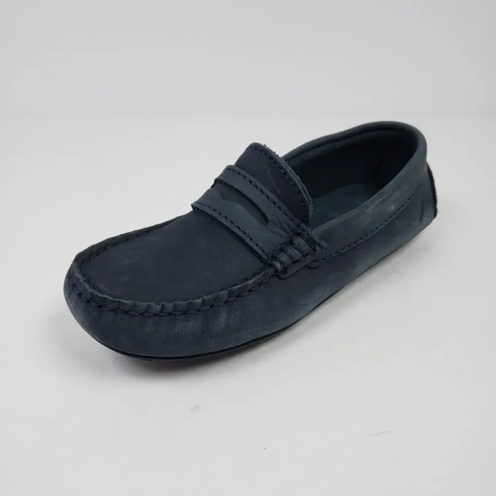 Jacadi Paris Boys Size EU 30 US 13 Navy Blue Leather Slip On Driving Loafer Shoe